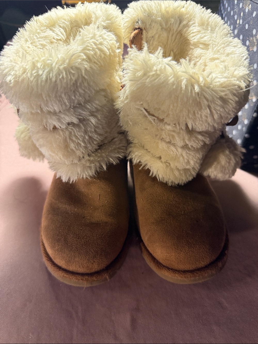 Kids Faux Fur Lined Brown Winter Boots - Cream Cuff